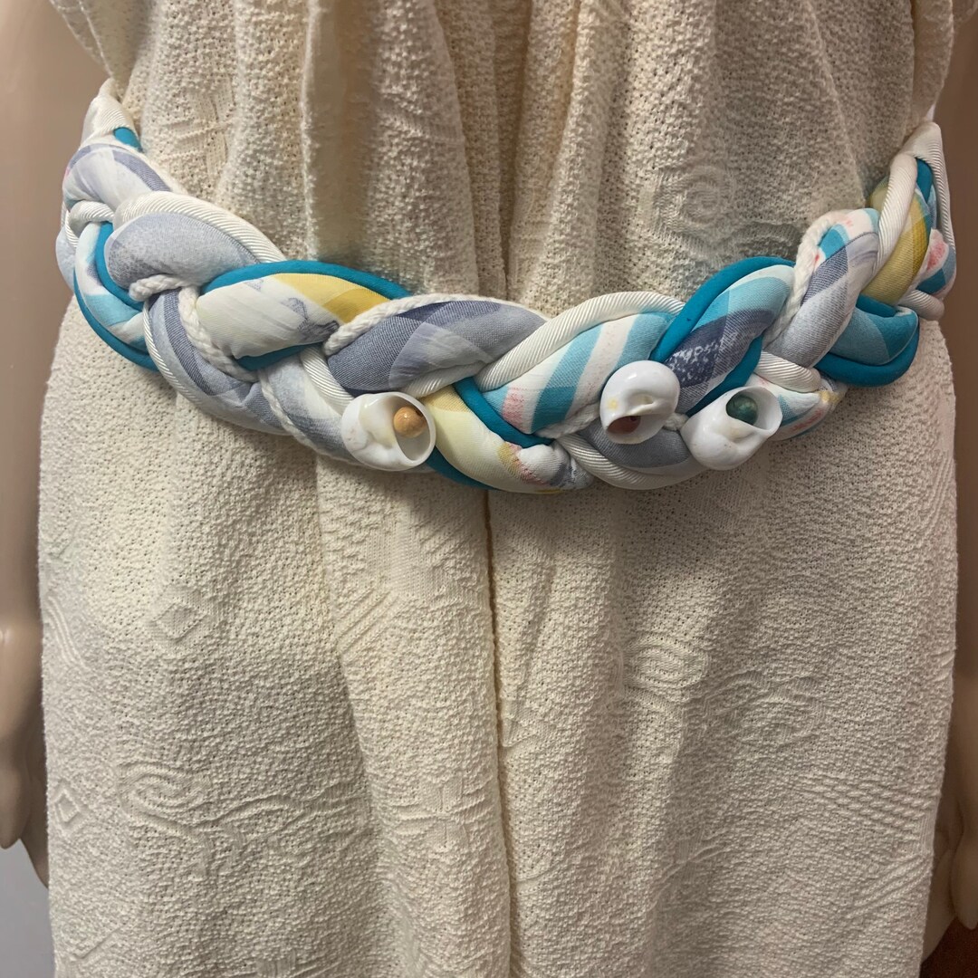 New Vintage Braided Turquoise Blue White Fabric Wide Stretch  display picture 1