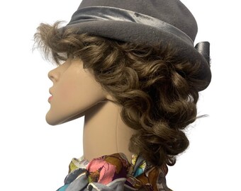 Vintage 60’s Union Made Deluxe Velour Merrimac Body Gray Cloche Hat Velvet Bow Vintage 60 main image 3