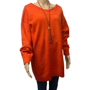 Vintage 80’s Made In Korea Long Sleeve Bright Orange Pullover Long Sweater Oversized