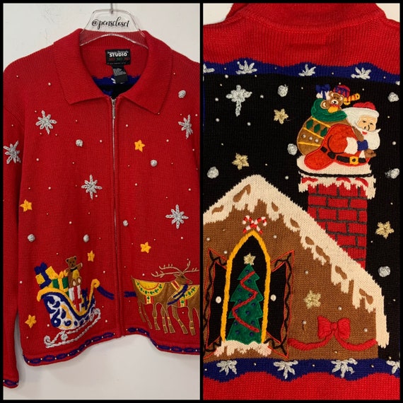 Vintage Ugly Cute Christmas Embellished Sweater Ch