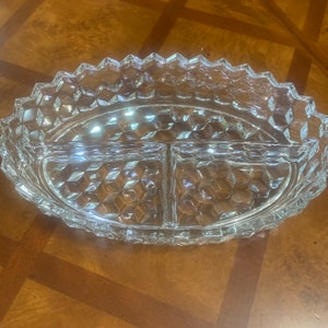 Vintage 50’s Mid Century Modern Fostoria American Glass 10” Divided Relish Garnish Dish