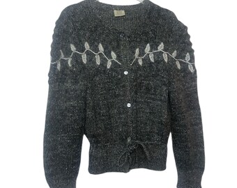 Rare Vintage 1960’s Madeline Italian Mohair Blend Gray Soft Fuzzy Long Sleeve Cardigan Sweater