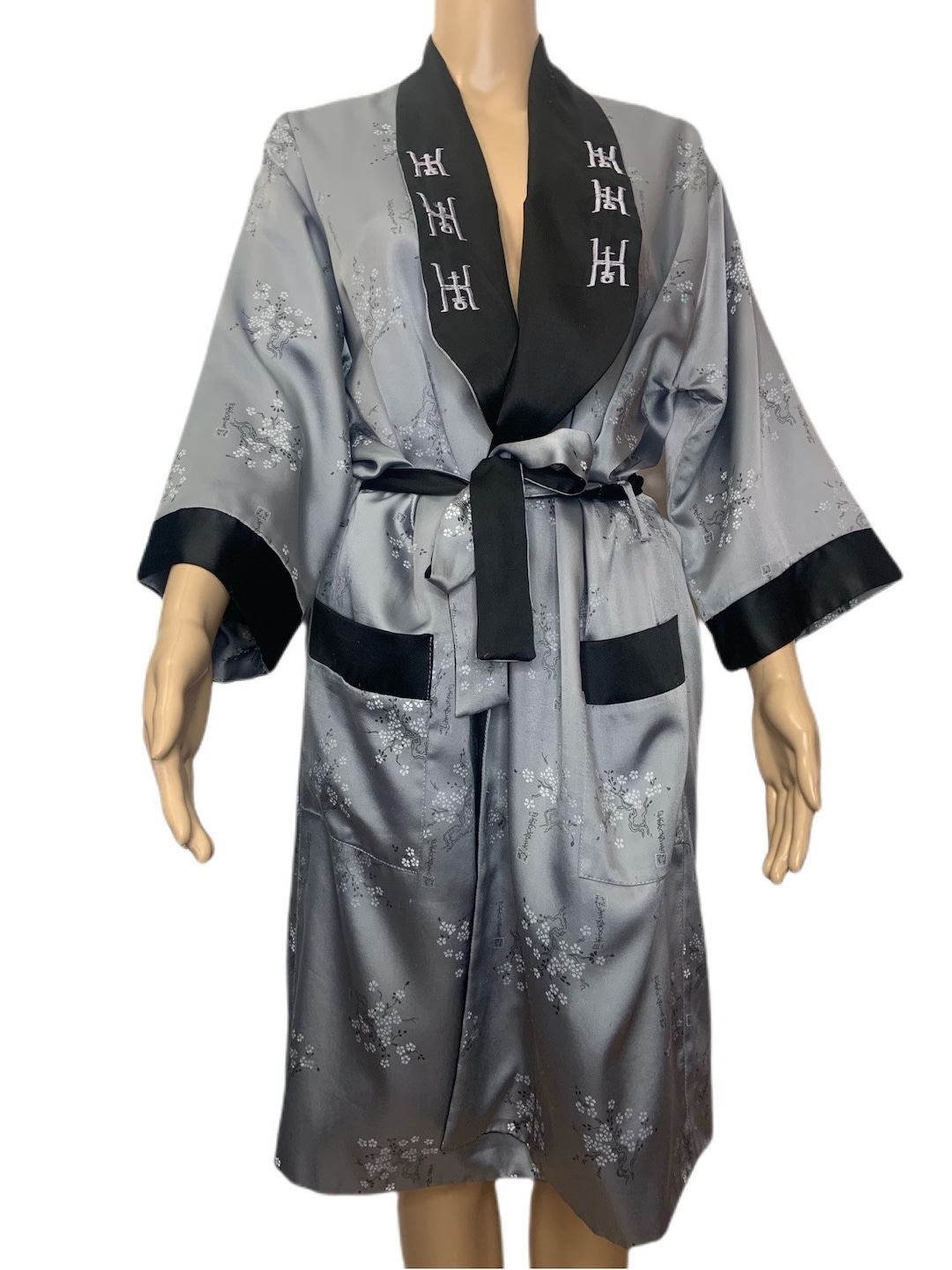 Vintage Asian Reversible Unisex Silky Satin Robe Kimono With Dragon ...
