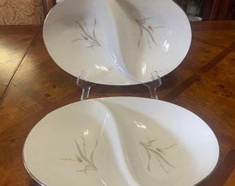 Rare Vintage Simplicity By Sango Japan Wheat Pattern 11” Divided Serving Dishes Mid Century Modern