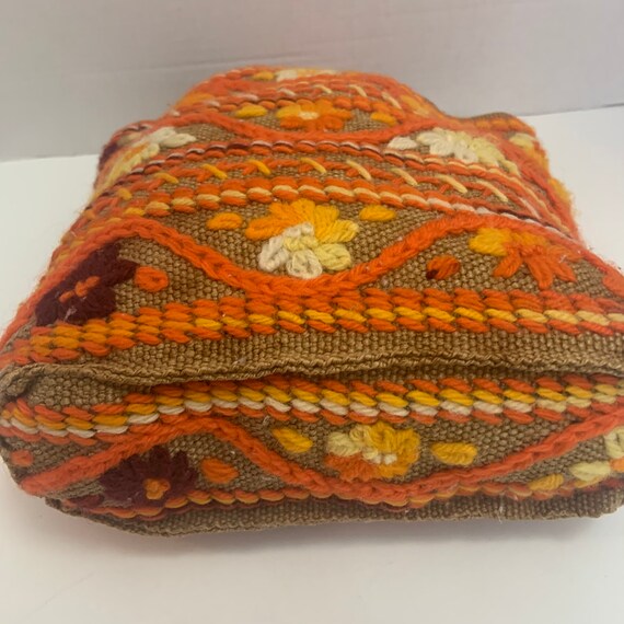 Vintage 70’s Boho Embroidered Burlap Bag Purse Or… - image 8