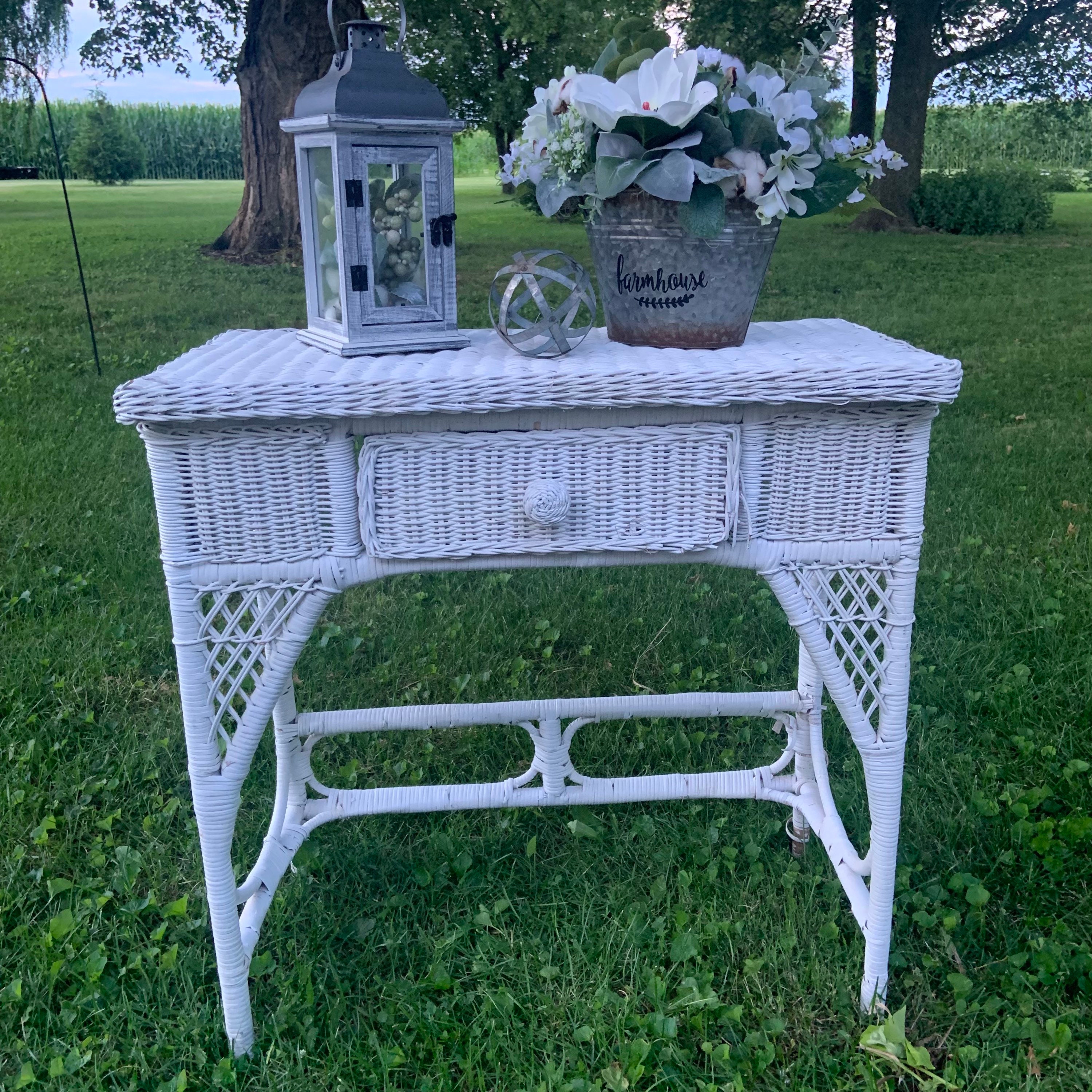 Vintage Mid Century Wicker Vanity Entryway Table Desk Boho Etsy