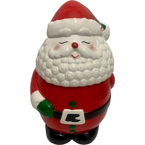 Vintage 80’s Christmas Village AMC Taiwan Earthenware Santa Claus Cookie Jar In Original Box Collectible