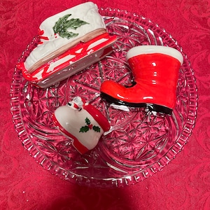 Vintage Christmas Mid Century Relpo Inarco Japan Ceramic Ice Skate Santa Boots Planters Retro Holiday Decor