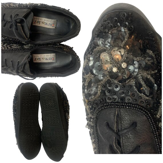 Vintage 80's Black Leather & Sequined Tie Sneakers on Your