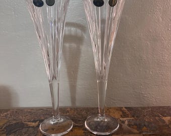 Vintage 1990's Unused In Box 24% Lead Crystal Champagne Flutes  Made By Podebrady Crystal Bohemia Czech Republic Wedding