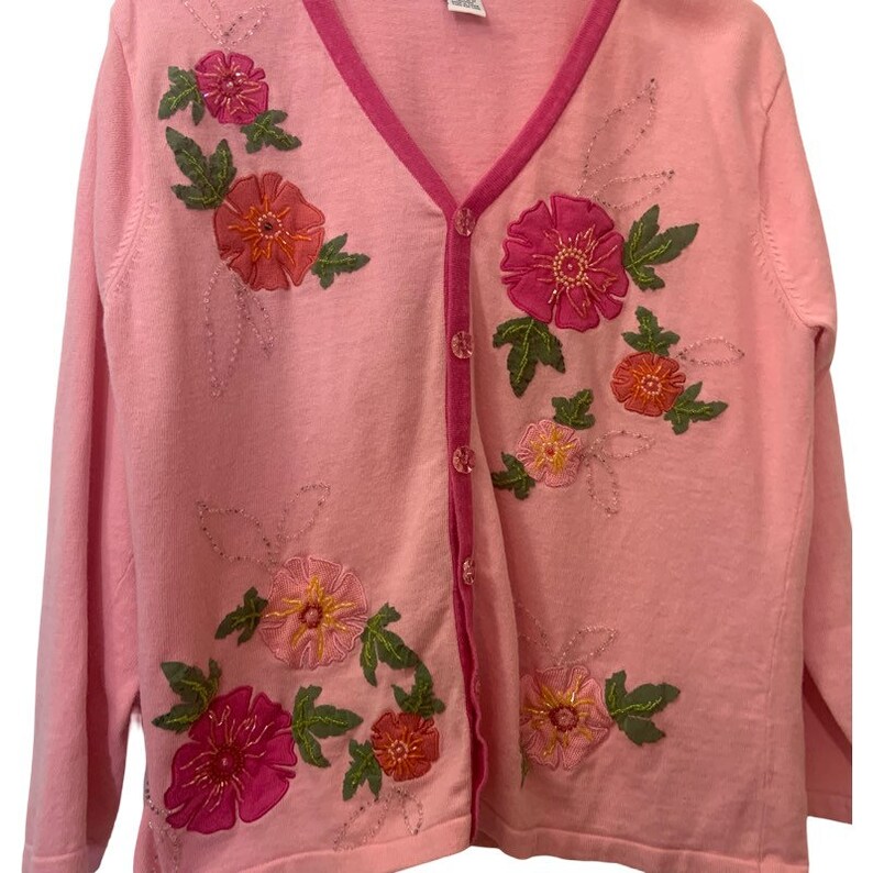 Vintage pink floral embroidered cardigan