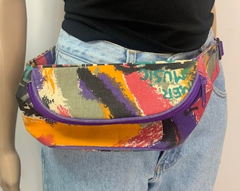 Vintage 90’s Colorful Funky Fun Canvas Fanny Pack Adjustable Belt Festival Travel Bag
