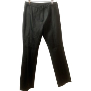 Vintage Black 100% Leather Lined Split Hem Flat Front Straight Leg  Pants