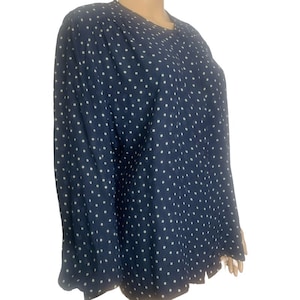 Vintage 70’s Designer Valentino Miss V Gorgeous 100% Silk Long Sleeve Blue Dotted Blouse Made In Italy Luxury