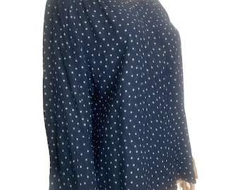 Vintage 70’s Designer Valentino Miss V Gorgeous 100% Silk Long Sleeve Blue Dotted Blouse Made In Italy Luxury