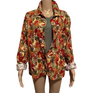 Vintage 90’s Fall Look Leaves Long Sleeve Shacket Button Front Shirt Jacket