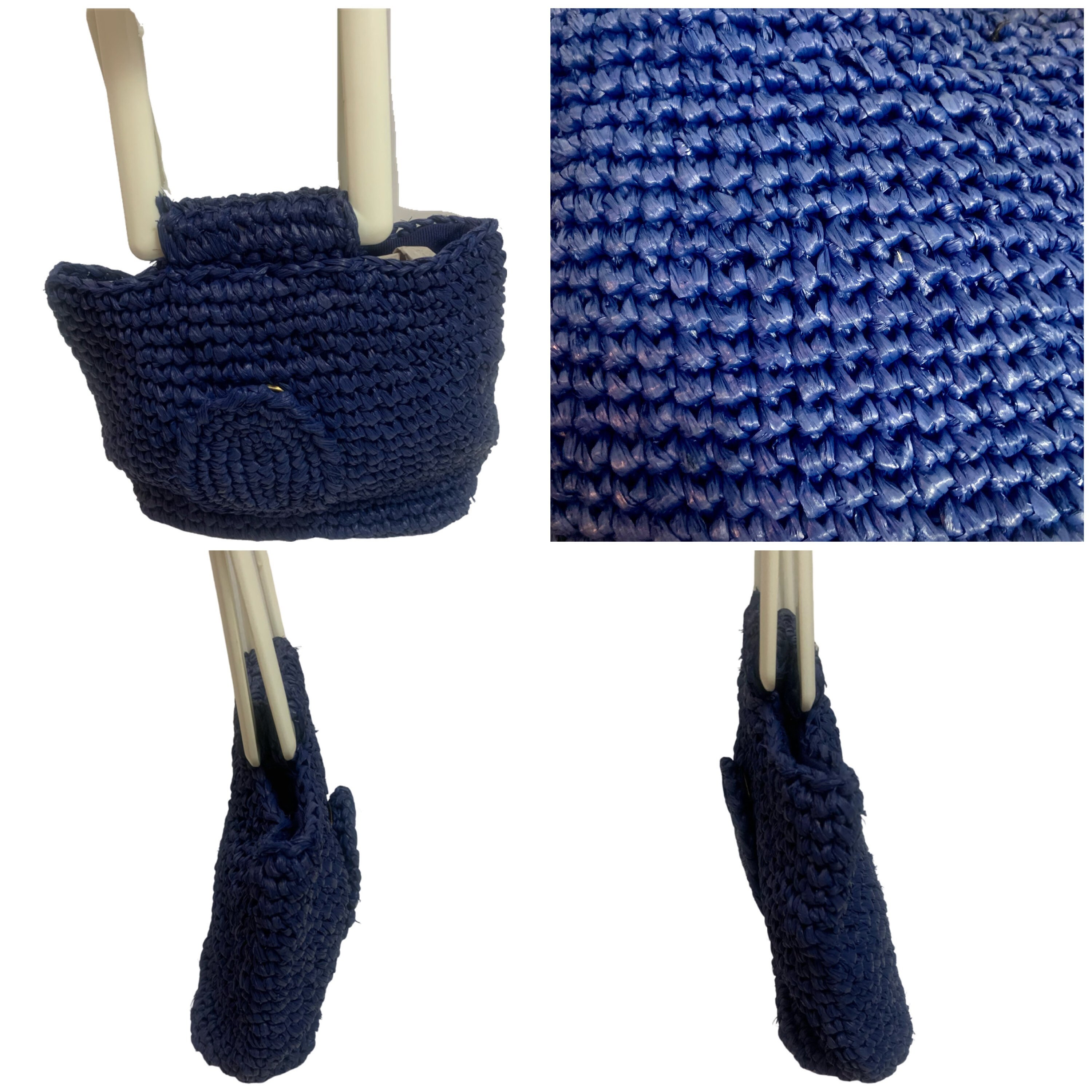 Vintage 60's Made in Japan Blue Woven Straw Bag Coastal