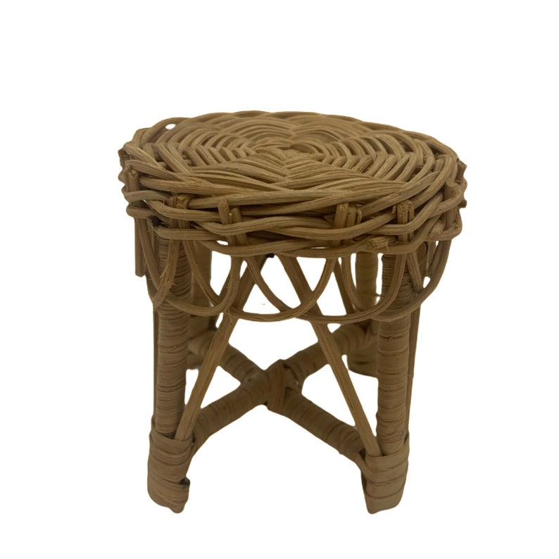 Vintage Boho Mini Wicker Settee Couch Table Doll Furniture Plant Stand
