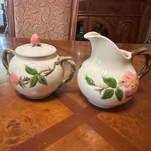Vintage 60’s Original Franciscan Desert Rose Earthenware Made In California USA Sugar Bowl & Creamer MCM