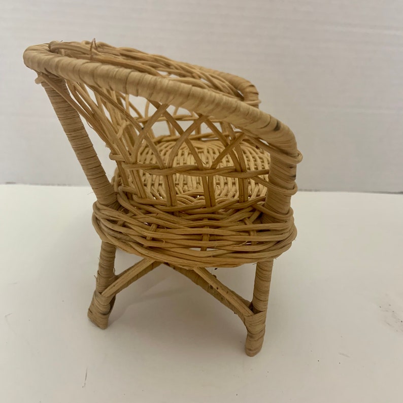 Vintage Boho Mini Wicker Settee Couch Table Doll Furniture Plant Stand