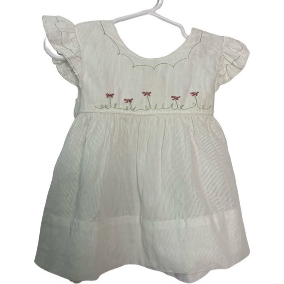 Vintage 50s Nanette Baby 12 18 Month White Pinafore Dress Red
