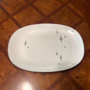 Vintage Mid Century Noritake Stella 6602 China Large Oval Serving Platter White Platinum Trim