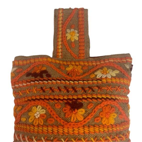 Vintage 70’s Boho Embroidered Burlap Bag Purse Or… - image 5
