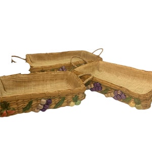 Vintage Woven Raffia Rattan Pryrex Casserole Dish Baskets Holders Set Of 3
