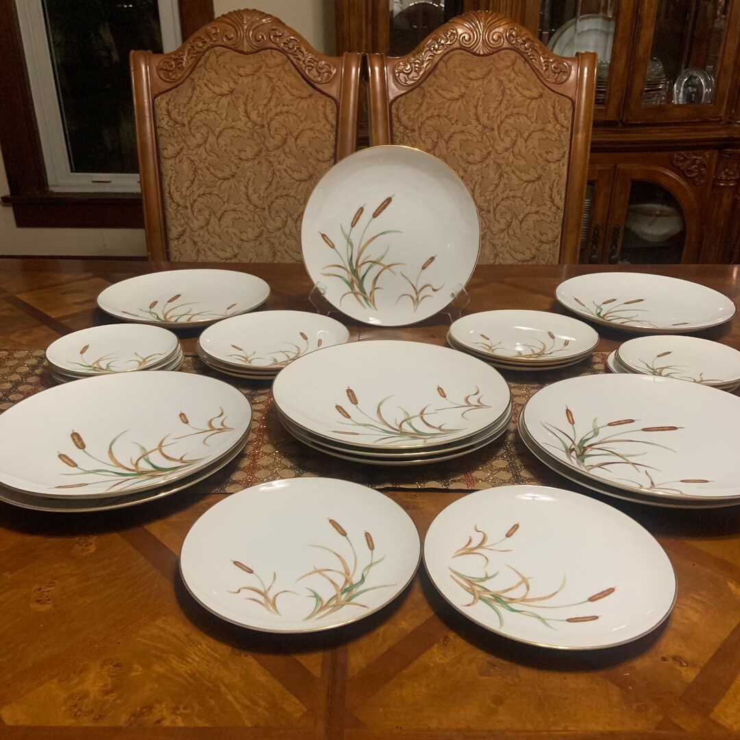 Vintage Mid Century Modern Sango September Song Japan Cattails Gold