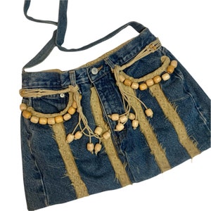 Vintage Bohemian Handmade Blue Denim Jean Tommy Hilfiger Crossbody Handbag Festival Hippie