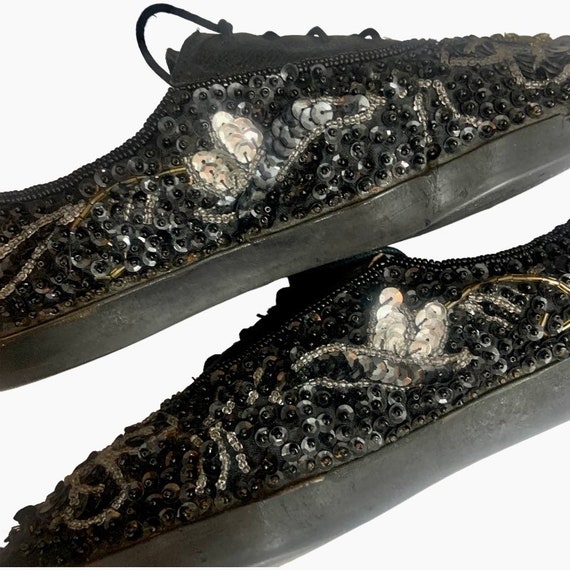 Vintage 80's Black Leather & Sequined Tie Sneakers on Your