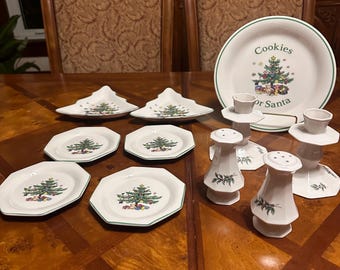 デッドストック❤️アンティークTACHIKICHIクリスマスパーティー皿7枚セット Tienshan Deck the Halls Salad Plates 7 1/2