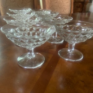Calici da dessert per champagne Fostoria americani in vetro a cubetti da 3,5&quot; di altezza, vintage anni &#39;50, stile Mid-Century Modern