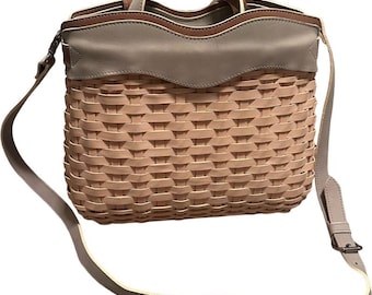 Rare Vintage Longaberger Sisters Everyday Woven Basket Purse Green Leather Crossbody Handled Handbag
