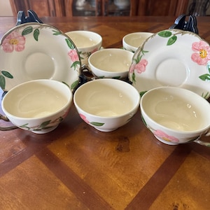 Vintage Franciscan USA Desert Rose Earthenware Cups & Saucers