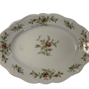 Vintage Johann Haviland Bavaria Germany Moss Rose Pattern China Oval Serving Platter Pink Gold Trimmed