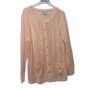 Vintage 70’s “ Coastal Grandma” Pink Long Sleeve Cottage Core Cardigan Sweater