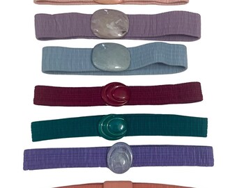 Vintage 80’s Fabric Stretch Belts Plastic Buckles Pastels & Dark Colors