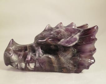 Chevron Banded AMETHYST Mineral DRAGON SKULL - Healing Crystal Dragon Energy - 3 Inches Long