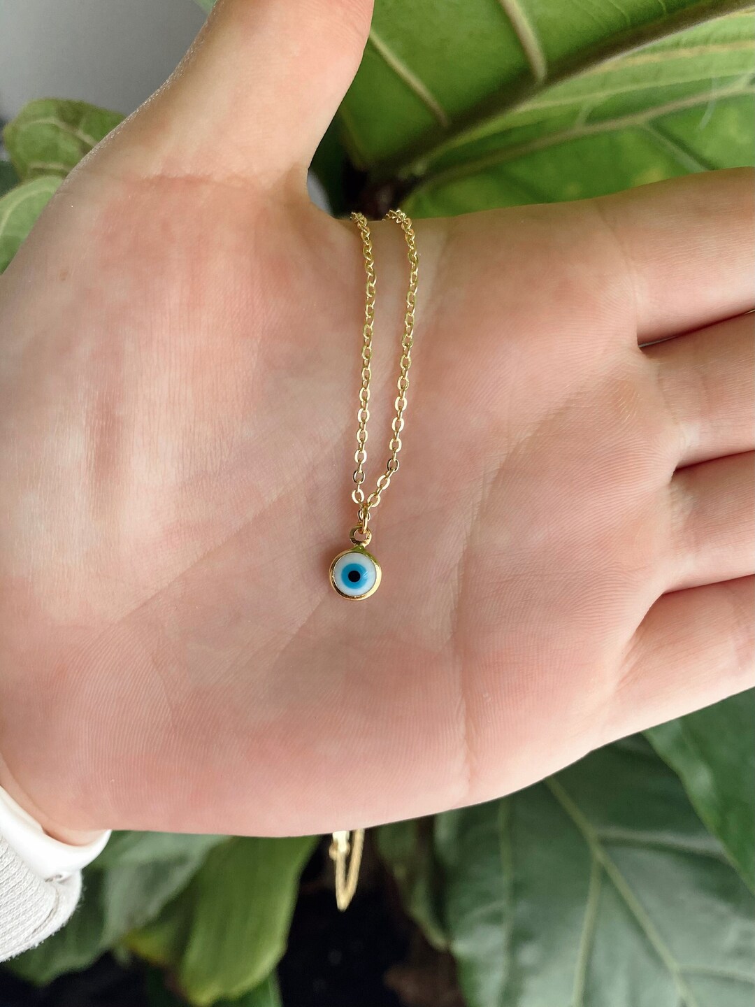 Dainty Evil Eye Gold Necklace 14k Gold Plated Necklace Evil Etsy
