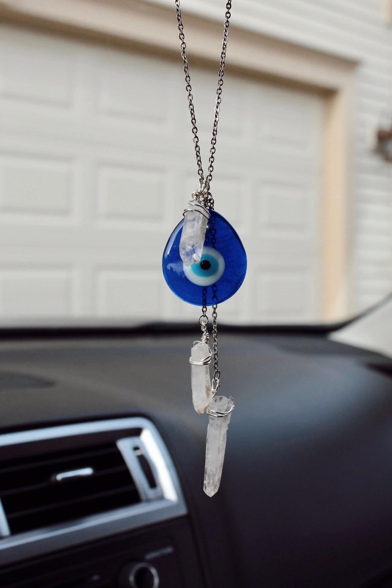 Evil Eye X Quartz Car Charm Evil Eye Car Charm Quartz Car Charm Rearview Mirror Charm Evil eye Pendant Quartz Pendant