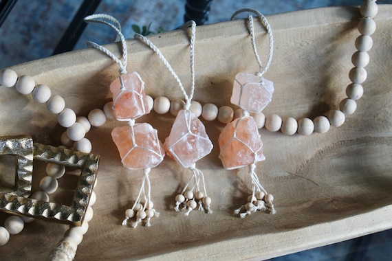 Himalayan Salt Rock Car Charm: Natural Healing Rearview Mirror Decor