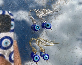 Evil Eye Dangle Earrings, Gold Earrings, Silver Earrings, Evil Eye Jewelry