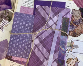 25pc Mini Purple Junk Journal Kit  - floral - ephemera - scrapbook - scraps - stickers - mystery - botanical - grab bag - sky - summer