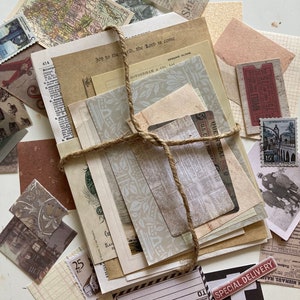 Mini kit de journal indésirable brun de 25 pièces - vintage - floral - éphémères - scrapbook - chutes - autocollants - mystère - botanique - sac à main - automne