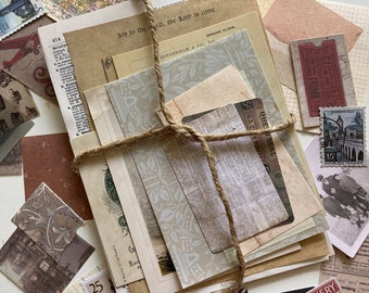 25pc Mini Brown Junk Journal Kit - vintage - floral - ephemera - scrapbook - scraps - stickers - mystery - botanical - grab bag - fall