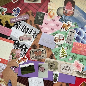 Sac à main de 100 pièces - mystère - chutes - papier - scrapbooking - journalisation - fabrication de cartes - floral - vintage - éphémères - autocollants