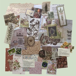 Cottage Core Themed (40 piece) Junk Journal Kit - Scrapbooking - Collage - Card Making - Vintage - Floral Nature - Botanical - Paper