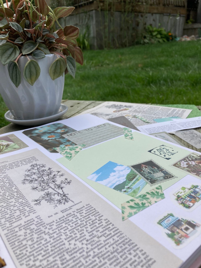 Green ThemedJunk Journal Kit (40 pieces) - Scrapbooking - Collage - Card Making - Mystery - Vintage - Floral Nature - Botanical - Paper zdjęcie 4