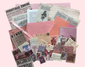 Pink Themed Junk Journal Kit (40 pieces) - Scrapbooking - Collage - Card Making - Cottage Core - Mystery - Vintage - Floral Nature -